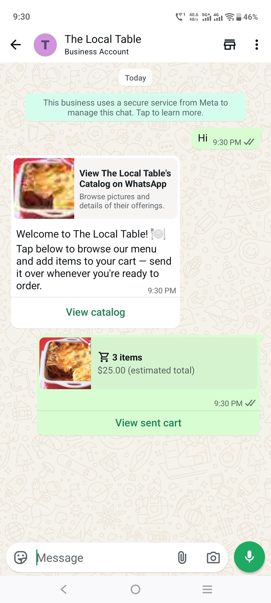 The sent cart, delivered as an order